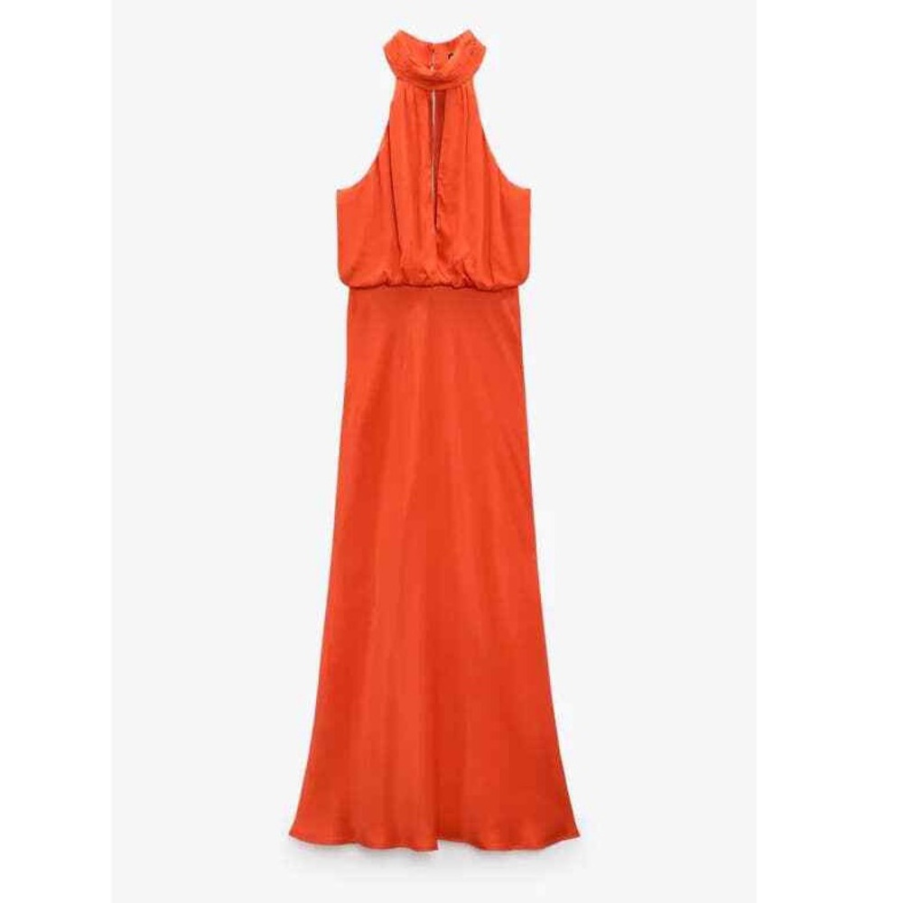 ZARA Orange Satin Effect Halter Dress 9878/158